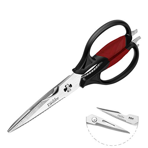 Ewilibe Tijeras de cocina de 23,5 cm tijeras para carne, nogal, pescado, papel, apertura de botellas de acero inoxidable (tijeras de cocina)