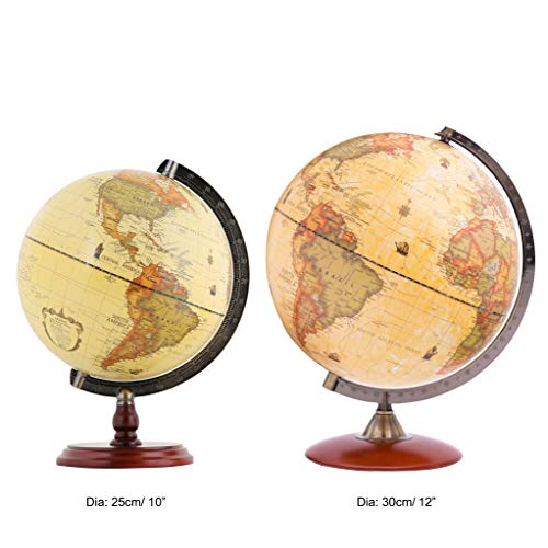EXERZ 25 Globo Antiguo con Base de Madera - en Inglés - Diámetro (25cm Globo Antiguo)