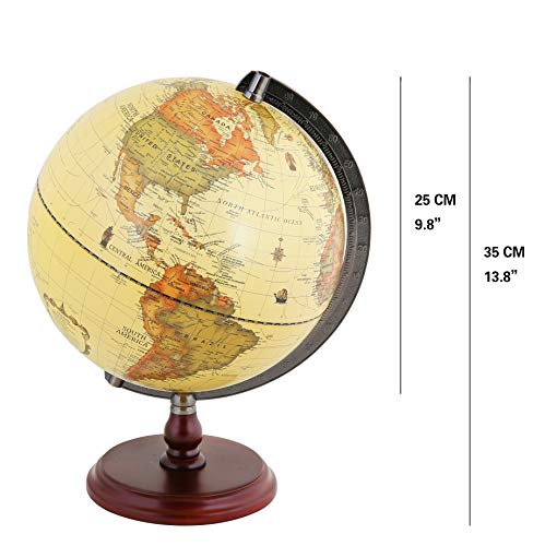 EXERZ 25 Globo Antiguo con Base de Madera - en Inglés - Diámetro (25cm Globo Antiguo)
