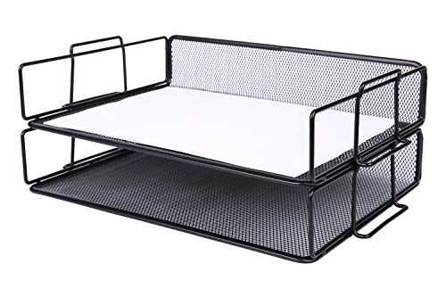 Exerz Bandeja Portadocumentos 2 piezas de malla - Apilable/bandeja oficina/Clasificador de papel/Escritorio Organizador multifuncional/Soporte de archivo Para oficina, escuela (Negro)