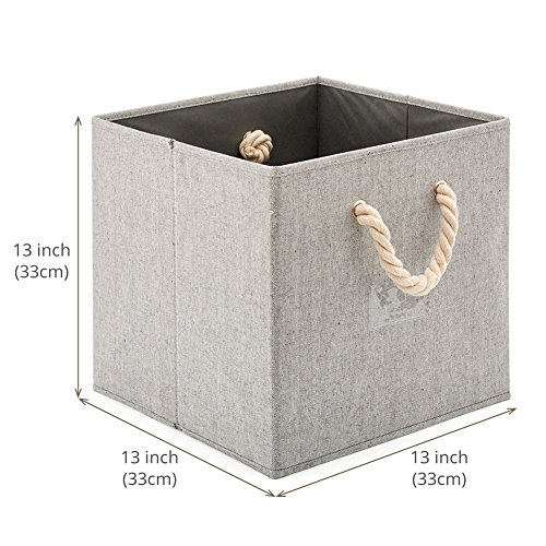 EZOWare 3 pcs Cajas de Almacenaje, Cubo Decorativa de Tela Plegable Resistente con Manijas para Ropa, Juguetes, Armario, Dormitorio, Estanterías y Mas - Color Gris (33x33x33cm)