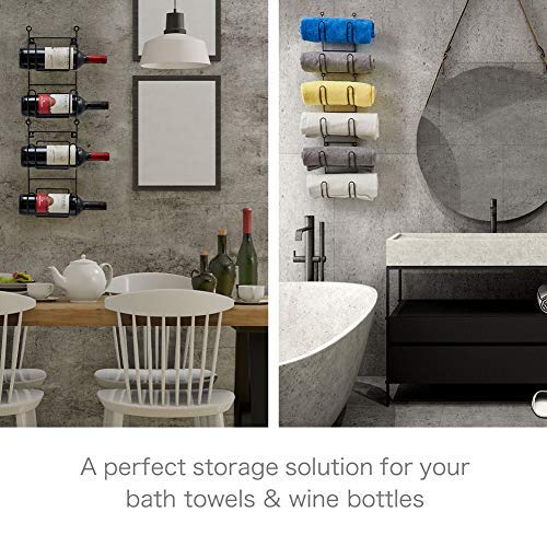EZOWare Toallero de Pared, Estante Multipropósito de 6 Niveles Organizador para Toallas Enrolladas, Botellas de Vino, Paños de Lavado - Negro