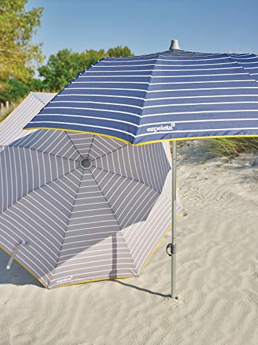 EZPELETA Sombrilla terraza. Parasol/Sombrilla de playa. Paraguas sol ligero y plegable de aluminio. Diámetro 155cm. Protección solar UPF 50+. Estampado rayas/marinero. Incluye funda/bolsa.- Rayas-Azul