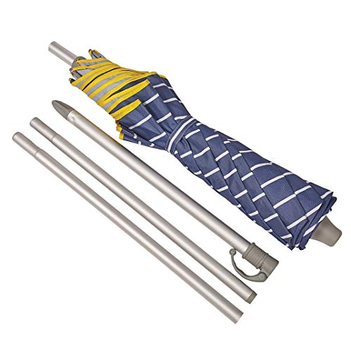 EZPELETA Sombrilla terraza. Parasol/Sombrilla de playa. Paraguas sol ligero y plegable de aluminio. Diámetro 155cm. Protección solar UPF 50+. Estampado rayas/marinero. Incluye funda/bolsa.- Rayas-Azul