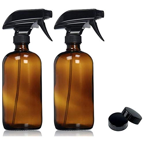 Facibom Botellas de vidrio ámbar vacías con etiquetas (paquete de 2) – Envase recargable para aceites esenciales, productos de limpieza o aromaterapia