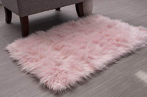 Falso Piel de carnero Vellón Alfombra,HEQUN Elegante De Pelo Largo Mullida Excelente piel Sintética de calidad Alfombra de Lana (Rosa, 75 X 120CM)