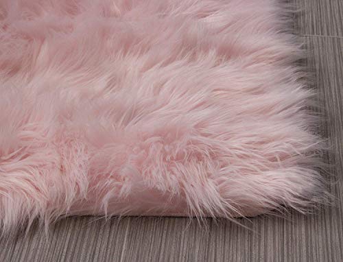 Falso Piel de carnero Vellón Alfombra,HEQUN Elegante De Pelo Largo Mullida Excelente piel Sintética de calidad Alfombra de Lana (Rosa, 75 X 120CM)