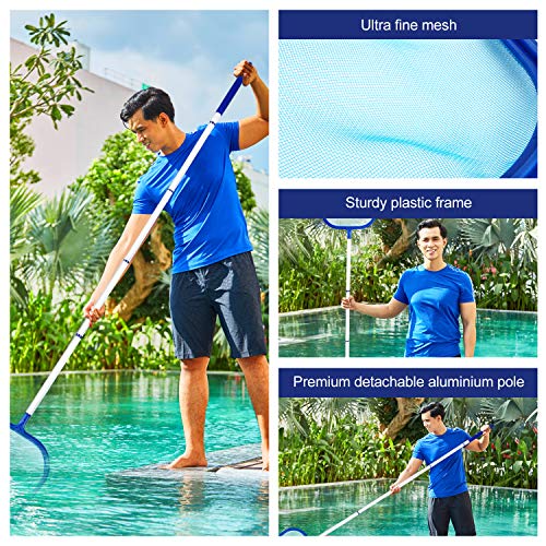 Familybox Red de Piscina, Skimmer Recoge Hojas Recogehojas para Pisina con Barra telescópica de Aluminio Desmontable 1.2m Juego de Limpieza para Elimina Todos Los Escombros
