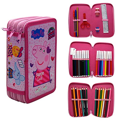 Fancy Estuche Escolar Plumier Triple Peppa Pig 3 Cremalleras 3 Pisos 44 Pzas
