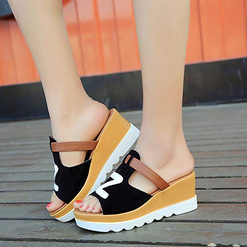 Fannyfuny_Zapatos de Verano Sandalias de Verano Sandalias Mujer Cuña Zapatillas de Estar por casa Sandalias y Chanclas Bohemia tacón Alto de Impresión de Letras Zapatos de Playa (5-8cm)