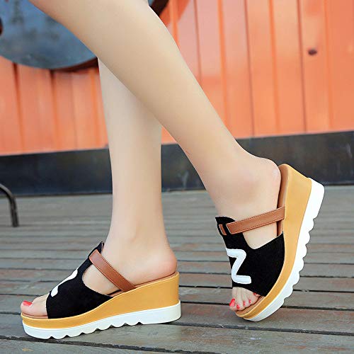 Fannyfuny_Zapatos de Verano Sandalias de Verano Sandalias Mujer Cuña Zapatillas de Estar por casa Sandalias y Chanclas Bohemia tacón Alto de Impresión de Letras Zapatos de Playa (5-8cm)