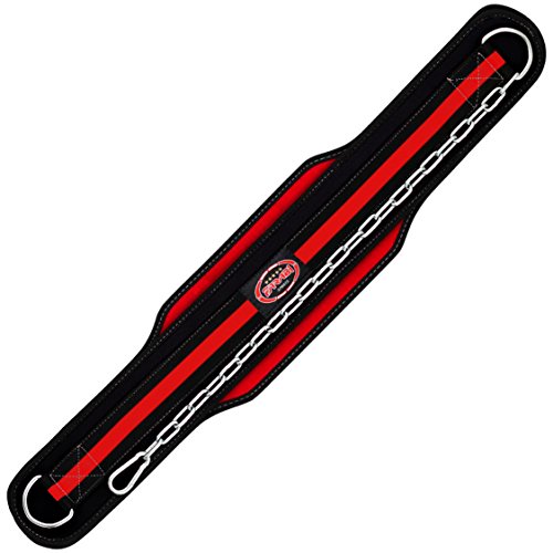 Farabi Nyo - Cinturón para Levantamiento de Pesas, con Cadena de Acero para Colgar, Color Negro y Rojo