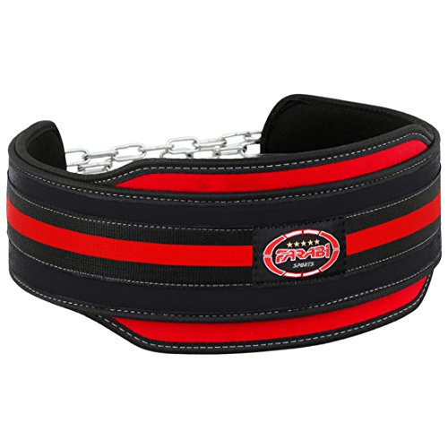 Farabi Nyo - Cinturón para Levantamiento de Pesas, con Cadena de Acero para Colgar, Color Negro y Rojo
