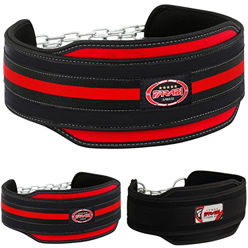 Farabi Nyo - Cinturón para Levantamiento de Pesas, con Cadena de Acero para Colgar, Color Negro y Rojo