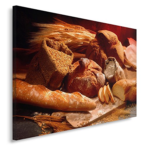 Feeby. Cuadro en Lienzo - 1 Parte - 40x60 cm, Imagen impresión Pintura decoración Cuadros de una Pieza, Pan, Productos DE PANADERÍA, Cocina, MARRÓN
