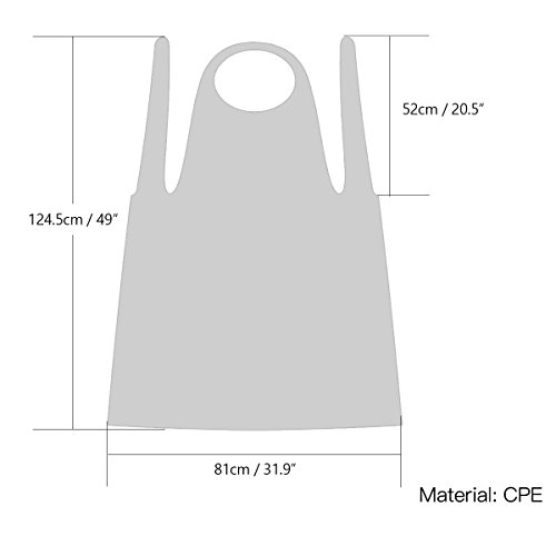 FEIGO Delantal desechable, Delantal Ambiental de la Impermeable 124,5X81CM del PE Delantal de Cocina 100 Pedazos Delantales Disponibles para Barbacoa Pintar Laboratorios