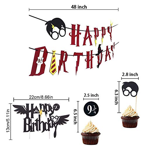 Feliz Cumpleaños Banderas,Suministros de Fiesta de Feliz Cumpleaños,Decoración de Pastel de Mago,Decoración de Pastel de Harry Potter,para Fiestas de Cumpleaños, Celebraciones de Magos