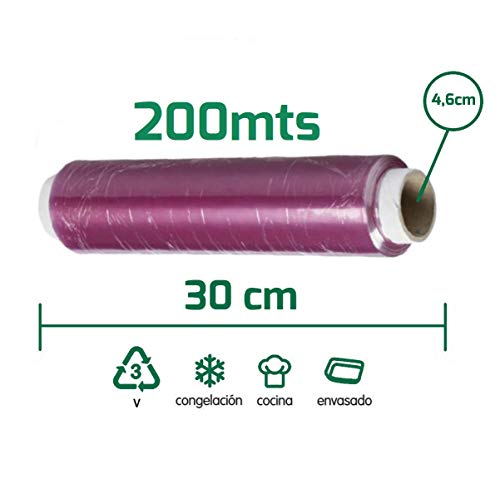 Film transparente alimentario, mayor resistencia y autoadherencia, ideal para la conservación de alimentación, fruta, verdura, bollería, pescado, embutido, carne. [ROLLO ESTUCHADO 30 cm x 200 m]