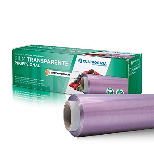 Film transparente alimentario, mayor resistencia y autoadherencia, ideal para la conservación de alimentación, fruta, verdura, bollería, pescado, embutido, carne. [ROLLO ESTUCHADO 30 cm x 250 m]