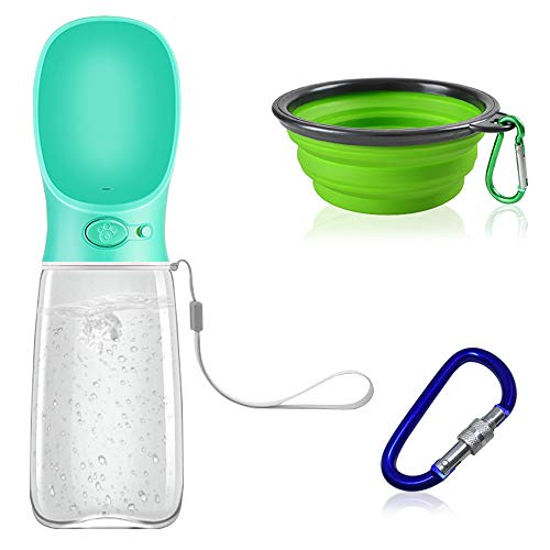 FineGood Botella de Agua portátil para Perro con Cuencos Plegables, 500 ml, Apto para Uso alimentario, a Prueba de Fugas, dispensador de Agua para Perro, para Caminar, Viajar, Senderismo