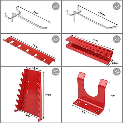 FIXKIT Panel para Herramientas de Metal 17 Piezas, 120 x 60 cm, Organizador y Soporte para Pared de Multiusos, Tablero Perforado