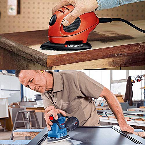 flintronic Papeles de Lija de 80 Piezas 40, 80, 120, 180, 240, 400 Granos Surtidos, Raton Detalle Lija, Lija de gancho y Bucle con 5 Agujeros, Velcro Durable para Lijadora para Lijadora de Banda Seco