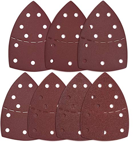 flintronic Papeles de Lija de 80 Piezas 40, 80, 120, 180, 240, 400 Granos Surtidos, Raton Detalle Lija, Lija de gancho y Bucle con 5 Agujeros, Velcro Durable para Lijadora para Lijadora de Banda Seco