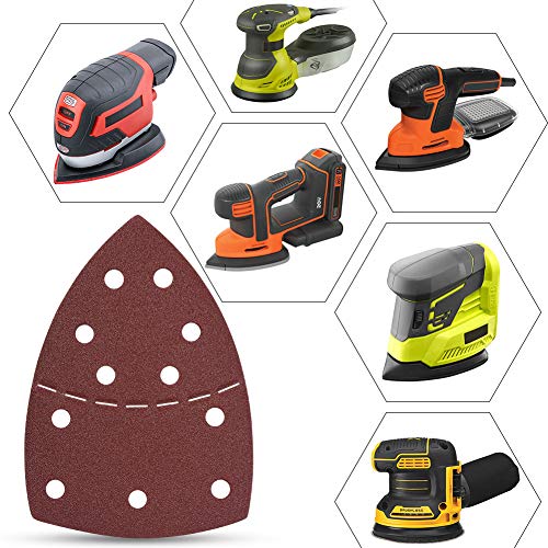 flintronic Papeles de Lija de 80 Piezas 40, 80, 120, 180, 240, 400 Granos Surtidos, Raton Detalle Lija, Lija de gancho y Bucle con 5 Agujeros, Velcro Durable para Lijadora para Lijadora de Banda Seco