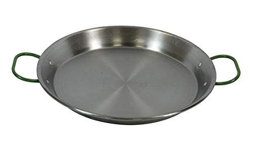Flores-Cortes Paellera para Vitroceramica y Gas Butano de Acero Pulido | 380 mm de Diámetro 8 Personas | Antioxidante y Durable en el Tiempo Ideal para Casa Jardín y Camping (11 Tamaños)