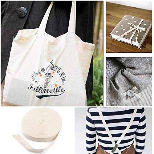 Fogawa Cinta de Algodon 25mm x 50m Espiga Cinta de Costura de Algodón para Coser Craft Delantal de Sarga para Manualidades Artesanal de Tela y Banderines Cinta al Sesgo Biege con Una Cinta Métrica