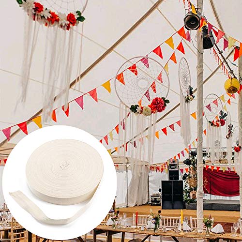 Fogawa Cinta de Algodon 25mm x 50m Espiga Cinta de Costura de Algodón para Coser Craft Delantal de Sarga para Manualidades Artesanal de Tela y Banderines Cinta al Sesgo Biege con Una Cinta Métrica