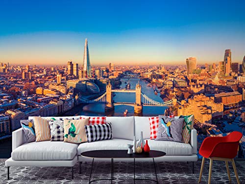 Fotomural Vinilo para Pared Panorámica de Londres y Río Tamésis | Fotomural para Paredes | Mural | Vinilo Decorativo | Varias Medidas 150 x 100 cm | Decoración comedores, Salones, Habitaciones.