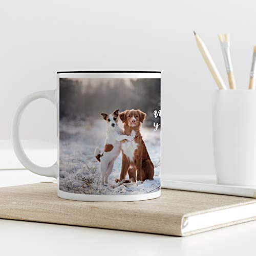 Fotoprix Tazas Personalizadas con Foto y Texto | Regalos Personalizados con Foto de Perros | Taza Personalizada con Nombre de Mascota | Taza de Color Negro