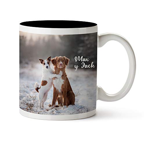 Fotoprix Tazas Personalizadas con Foto y Texto | Regalos Personalizados con Foto de Perros | Taza Personalizada con Nombre de Mascota | Taza de Color Negro