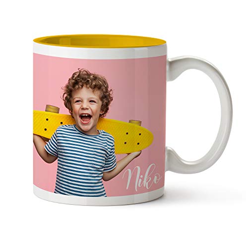 Fotoprix Tazas Personalizadas con Foto y Texto | Regalos Personalizados con Foto | Taza Personalizada con Nombre | Taza de Color Amarillo