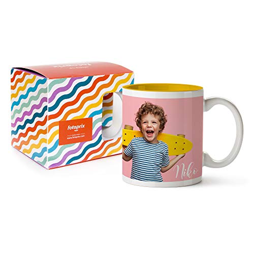 Fotoprix Tazas Personalizadas con Foto y Texto | Regalos Personalizados con Foto | Taza Personalizada con Nombre | Taza de Color Amarillo