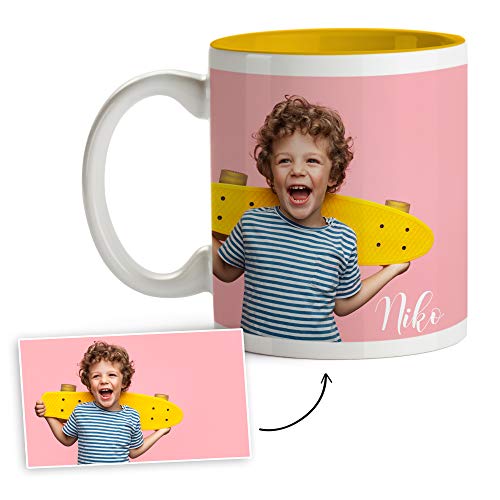 Fotoprix Tazas Personalizadas con Foto y Texto | Regalos Personalizados con Foto | Taza Personalizada con Nombre | Taza de Color Amarillo