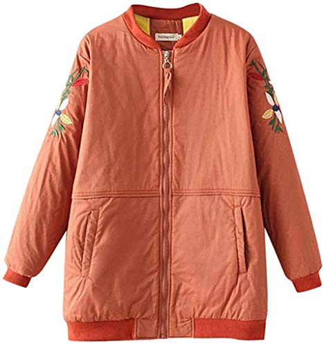 Fournyaa Moda Mujer Invierno Otoño Cálido Cremallera Más Chaqueta de terciopelo Outwear Mangas Bordadas Abrigo de Algodón