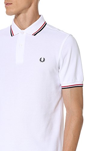 Fred Perry M3600, Polo Para Hombre, Blanco/Rojo Brillante/Azul Marino, XX-Large