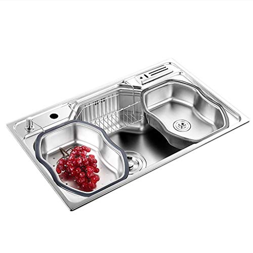 Fregaderos De Acero Inoxidable Cocina para Lavar Verduras Cocina Lavaplatos Piscina Restaurante Lavabo (Color : Silver, Size : 80x50x22cm)