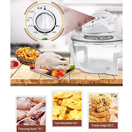 Freidora de aire Vidrio de borosilicato alto, multifunción sin aceite Freidora de aire de 17 litros de gran capacidad con parrilla de barbacoa, horno de halógeno por convección por infrarrojos, encime