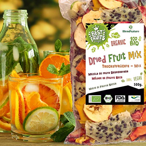 Fruta Deshidratada Sin Azucar Añadido Ecologica - MIX 10 Mango Naranja Platano Manzana Pera Kaki Melocoton Piña Melon Arandanos 500 gr- 100% BIO – Ideal para Pasteles Cocteles o Snack – Sin Gluten