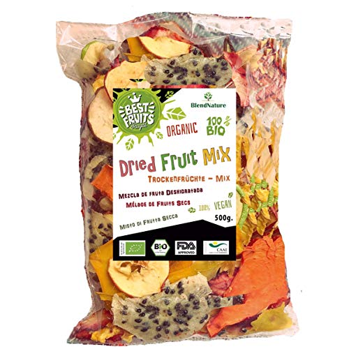 Fruta Deshidratada Sin Azucar Añadido Ecologica - MIX 10 Mango Naranja Platano Manzana Pera Kaki Melocoton Piña Melon Arandanos 500 gr- 100% BIO – Ideal para Pasteles Cocteles o Snack – Sin Gluten