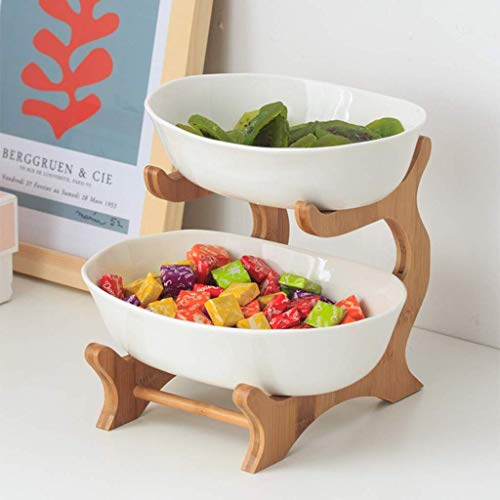 Frutero De Cerámica De Doble Capa, Plato De Sushi con Marco De Bambú, Mesa De Café Multifunción para El Hogar, Estante De Frutas, Estante De Almacenamiento