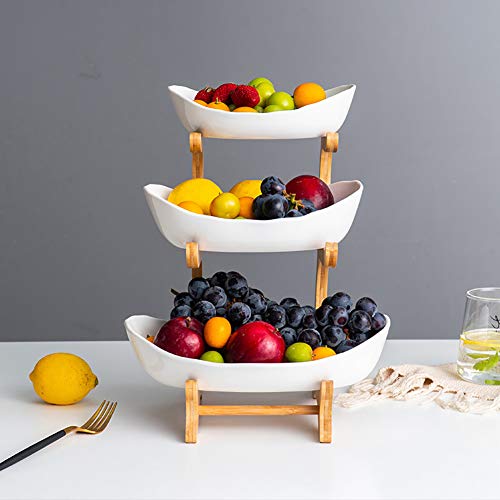 Frutero De Cerámica De Múltiples Capas, Plato De Sushi con Marco De Bambú, Mesa De Café Multifunción para El Hogar, Estante De Frutas, Estante De Almacenamiento