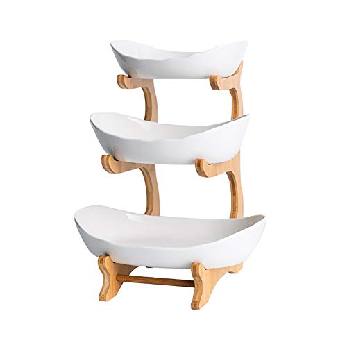 Frutero De Cerámica De Múltiples Capas, Plato De Sushi con Marco De Bambú, Mesa De Café Multifunción para El Hogar, Estante De Frutas, Estante De Almacenamiento