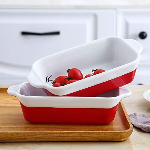 Fuente Horno Ceramica 8,5 pulgadas rectangular de cerámica Binaural Bandeja de horno cocido al horno hogar queso arroz cocido al horno bandeja de la torta para lasañas, pasteles, tapas y más