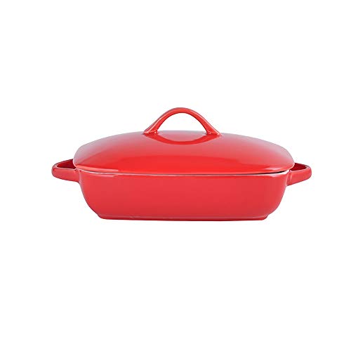 Fuente Horno Ceramica Rectangular fuente de horno de cerámica con la tapa del esmalte del color doble maneta queso arroz cocido al horno Plato Tazón de cerámica para lasañas, pasteles, tapas y más