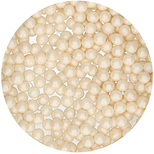FunCakes Funcakes Sprinkles Decoraciones Perlas Azúcar De 7Mm Blancas Brillantes, Shiny White 80 g