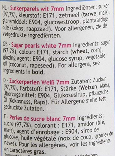 FunCakes Funcakes Sprinkles Decoraciones Perlas Azúcar De 7Mm Blancas Brillantes, Shiny White 80 g